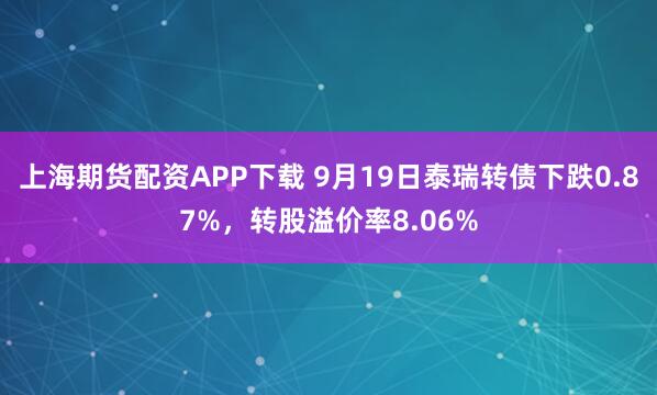 上海期货配资APP下载 9月19日泰瑞转债下跌0.87%，转股溢价率8.06%